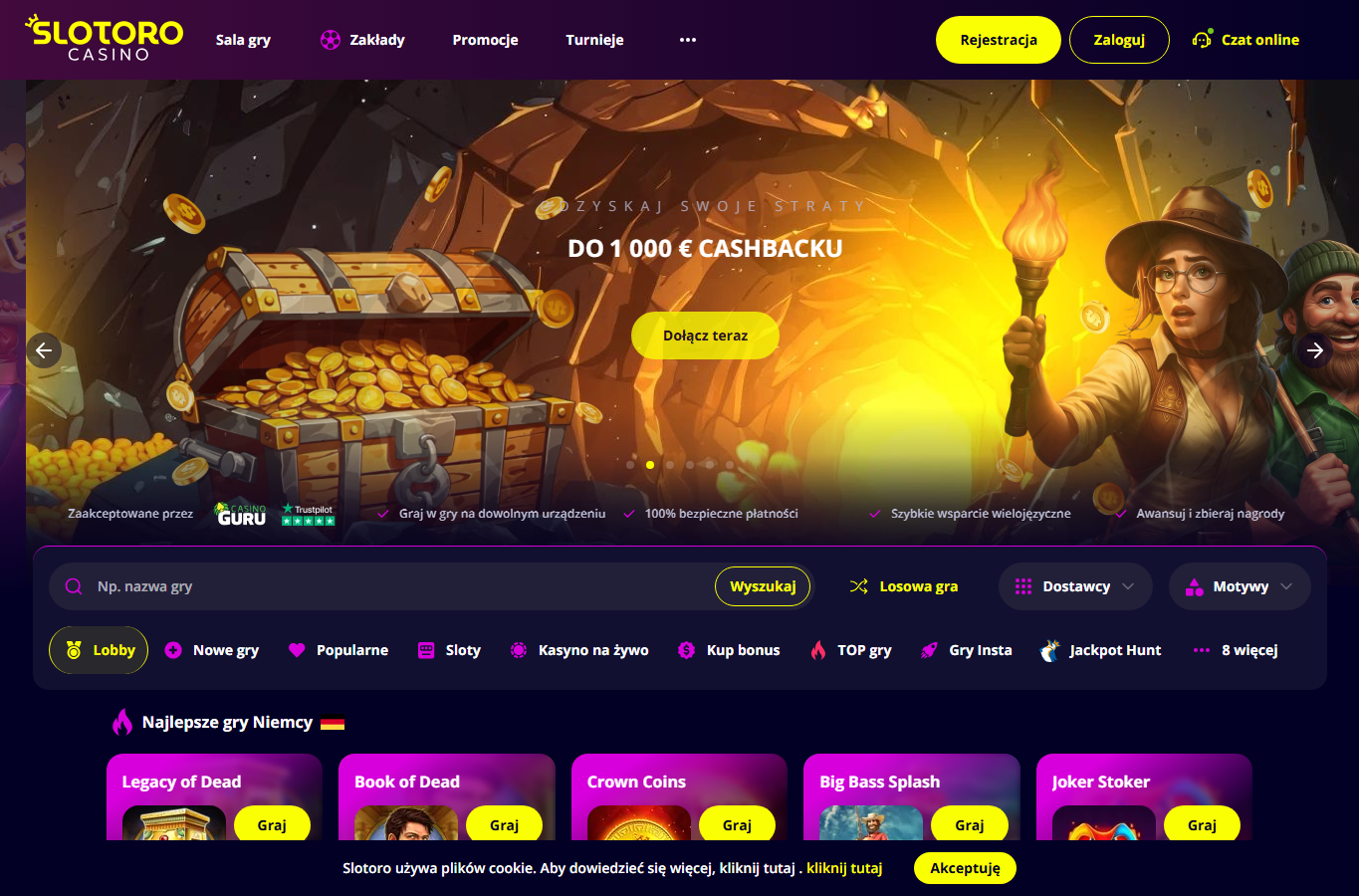 Screenshot reale di Slotoro Casino