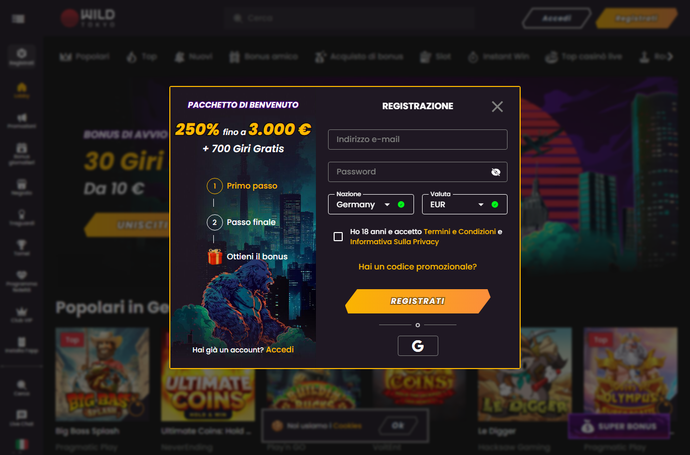 Screenshot reale di WildTokyo Casino